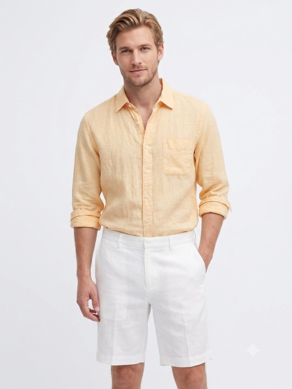 Uniqlo Men's Orange 100% Linen Long Sleeve Button Up Shirt Size M